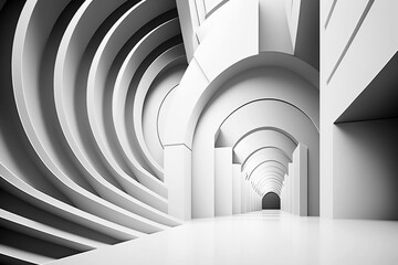 White abstract arcade interior, intricate architecture and structures. Generative ai illustration