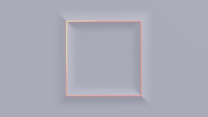 Minimalist Tech Background with Raised Square and Orange Illuminated Edge. White Surface with Embossed 3D Shape. 3D Render.