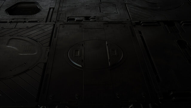 Black, Tech Background with Futuristic 3D Panels. Dark, Sci-Fi style. 3D Render.