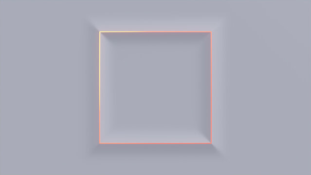 Minimalist Tech Background with Raised Square and Orange Illuminated Edge. White Surface with Embossed 3D Shape. 3D Render.