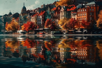 Fototapeta premium Colorful cityscapes, many homes with many colours