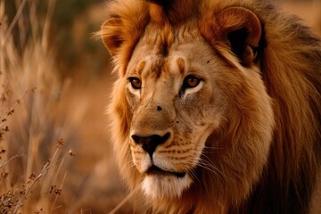 South African Wildlife Reserve Lion, Panthera Leo. Generative AI