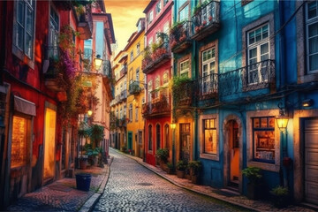 Fototapeta na wymiar Colorful cityscapes, many homes with many colours