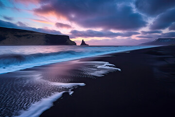 View of Seastacks in Vik, Icleand the most famous black sand beach - obrazy, fototapety, plakaty