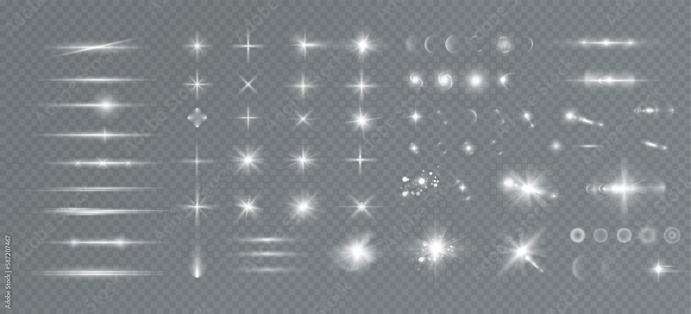 Poster white sparkles.bright star.glow burst.rays of the sun on a transparent background.