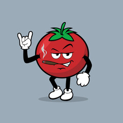 Cute tomato fruit character with rock and roll expression vector