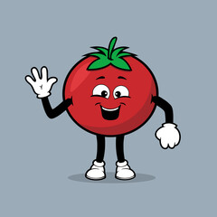 Cute tomato fruit character with say hello expression vector