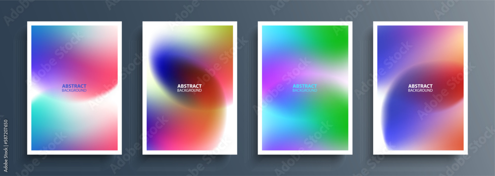 Poster Blurred circles. Set of abstract backgrounds with vibrant gradient round shapes for your creative graphic design. Vector illustration.