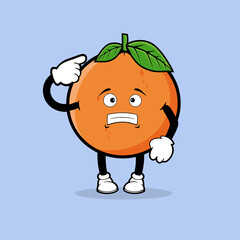 Cute orange fruit character with scared expression vector