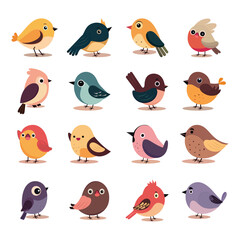 Collection of Birds Icon In Flat Style.