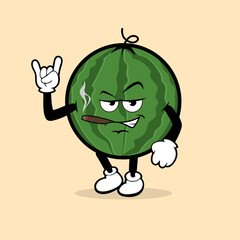 Cute watermelon fruit character with rock and roll expression vector