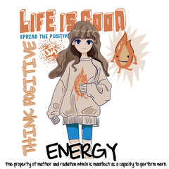 illustration of a card, anime girl illustration, vector graphic design for t-shirt