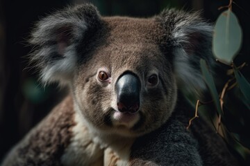 Koala perched on a tree branch in a natural setting. Generative AI
