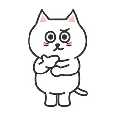 White cartoon cat thinking something with folding arms, transparent PNG.