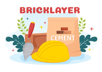 Bricklayer Worker Illustration with People Construction and Laying Bricks for Building a Wall in Flat Cartoon Hand Drawn Landing Page Templates