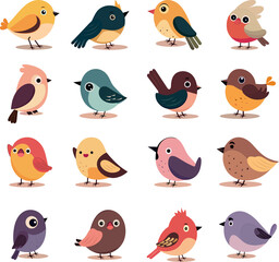 Collection of Birds Icon In Flat Style.