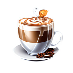 Cappuccino cup isolated on transparent background. Generative AI