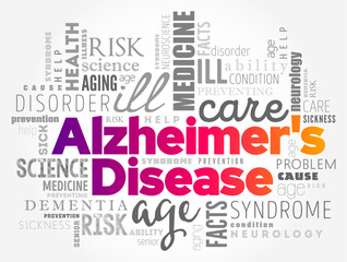 Alzheimer's Disease is a neurodegenerative disease that usually starts slowly and progressively worsens, word cloud concept background