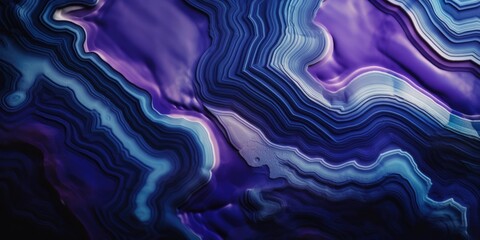 Abstract smooth waves and curves with metallic sheen of deep dark blue and amethyst purple colors, folding backdrop with a shallow depth of field bokeh blur - generative AI