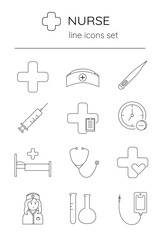 Set Linear vector icon nurse.