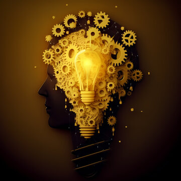 Head Idea Concept with Bulb and Gear, Business Concept. Generative AI