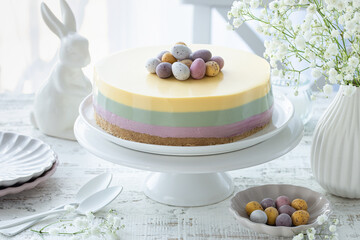 Easter no baked rainbow cheesecake