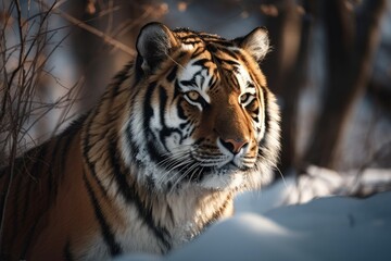 Tiger of the Siberia in the snow (Panthera tigris). Generative AI