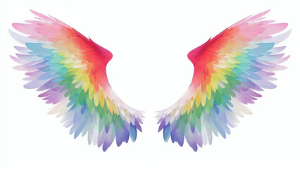 Rainbow Angelic Wings Watercolor Illustration | AI Generated