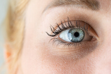 Fototapeta na wymiar Macro of blue eye of young woman