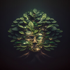 Ecology Green Leaves Head Concept. Generative AI