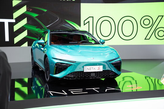 Thailand - Mar 23, 2023: Hozon Neta S on display at Thailand International Motor Show 2023 Arina Muangthong Thani or Motor Expo in Bangkok, Thailand.