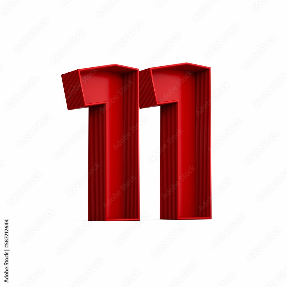 Aufkleber 3d rendering of the red number 11 isolated on the empty white background