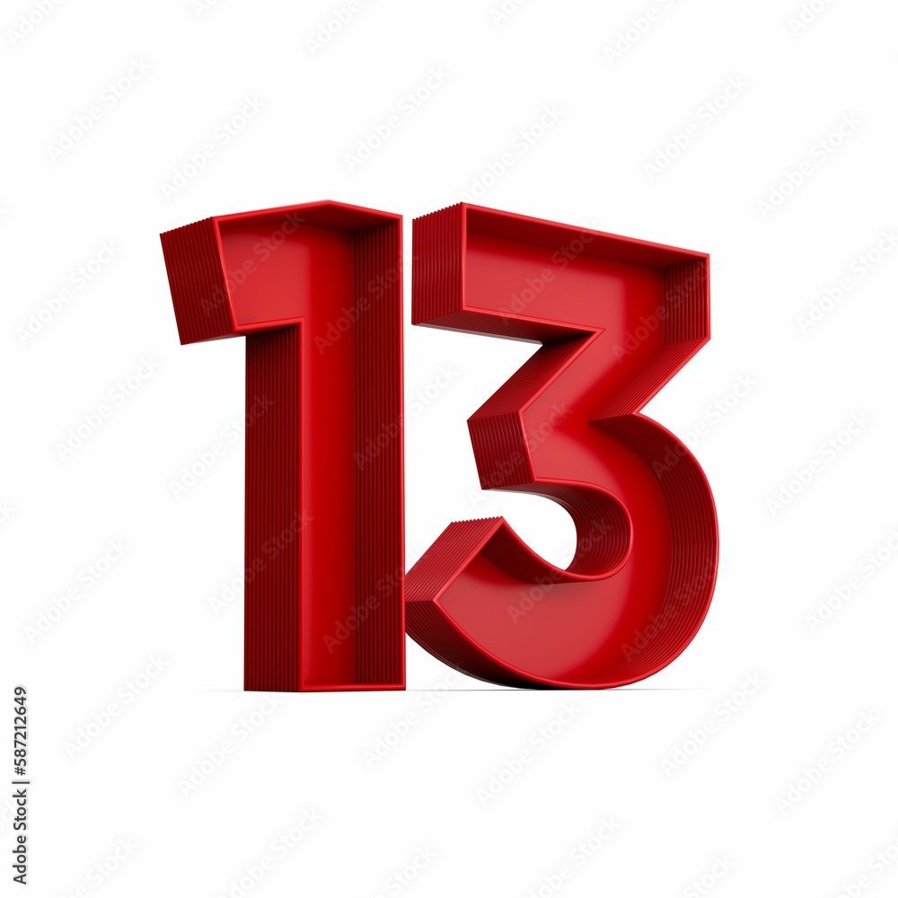 Aufkleber 3d rendering of the red number 13 isolated on the empty white background