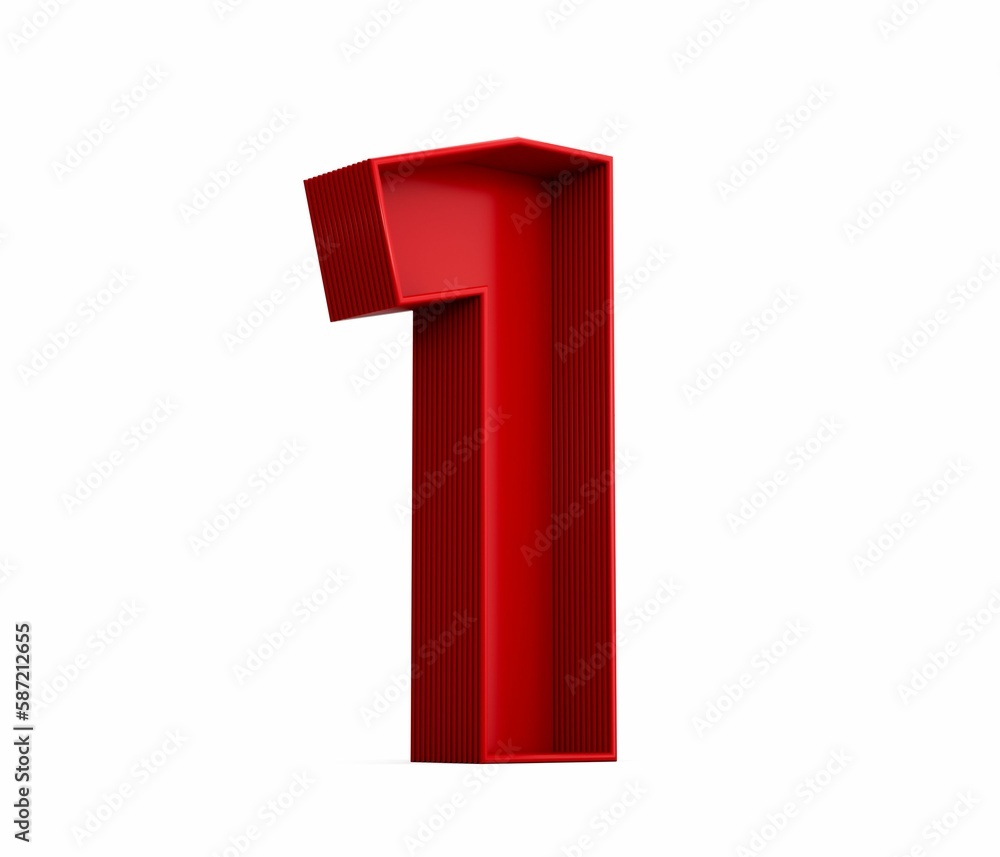 Poster 3d rendering of the red number 1 isolated on the empty white background