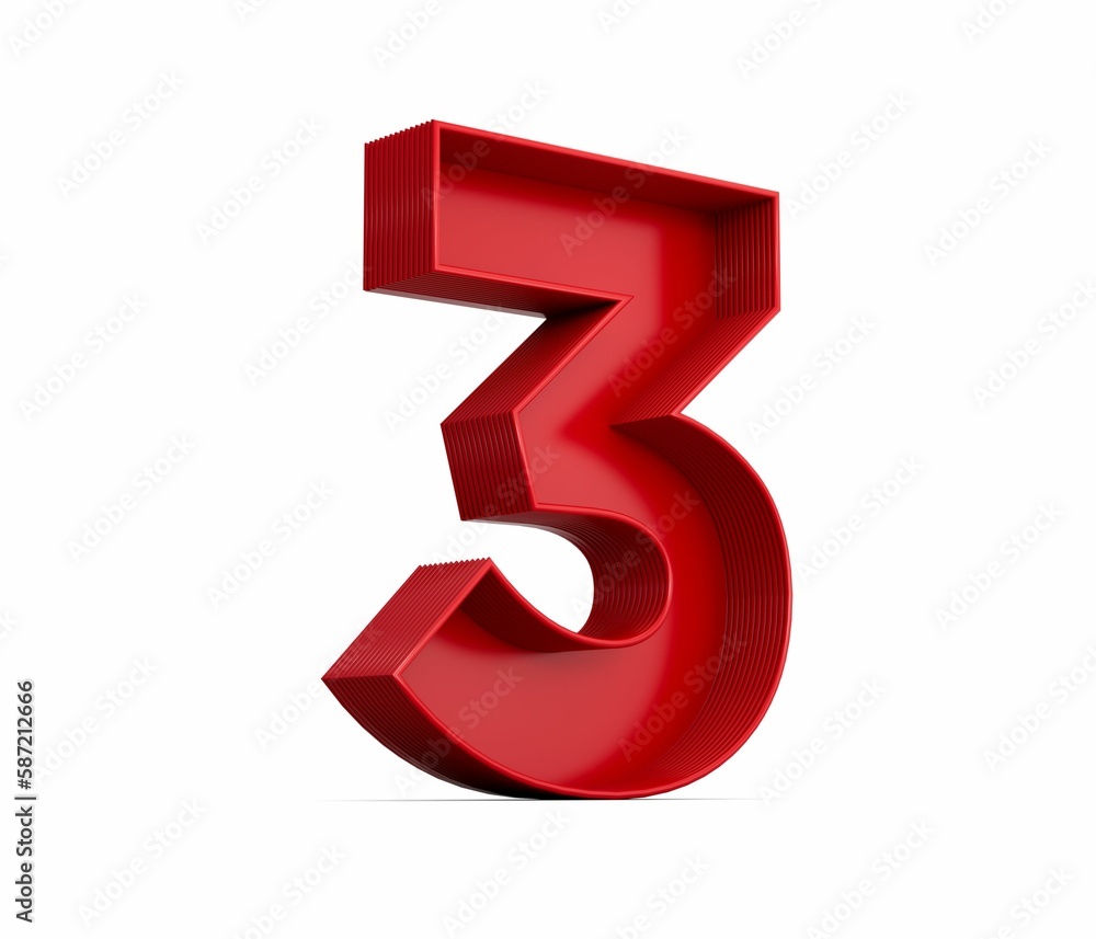 Poster 3d rendering of the red number 3 isolated on the empty white background
