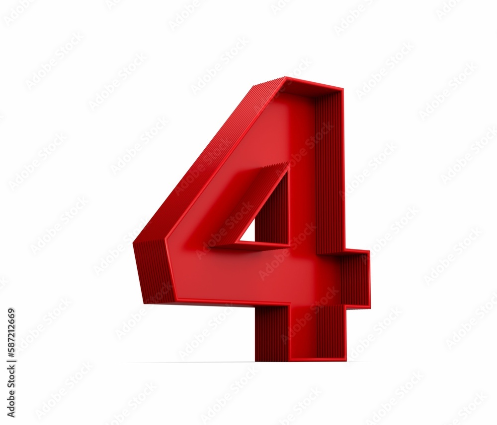 Poster 3d rendering of the red number 4 isolated on the empty white background