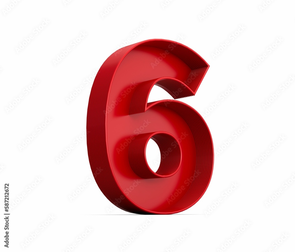 Poster 3d rendering of the red number 6 isolated on the empty white background