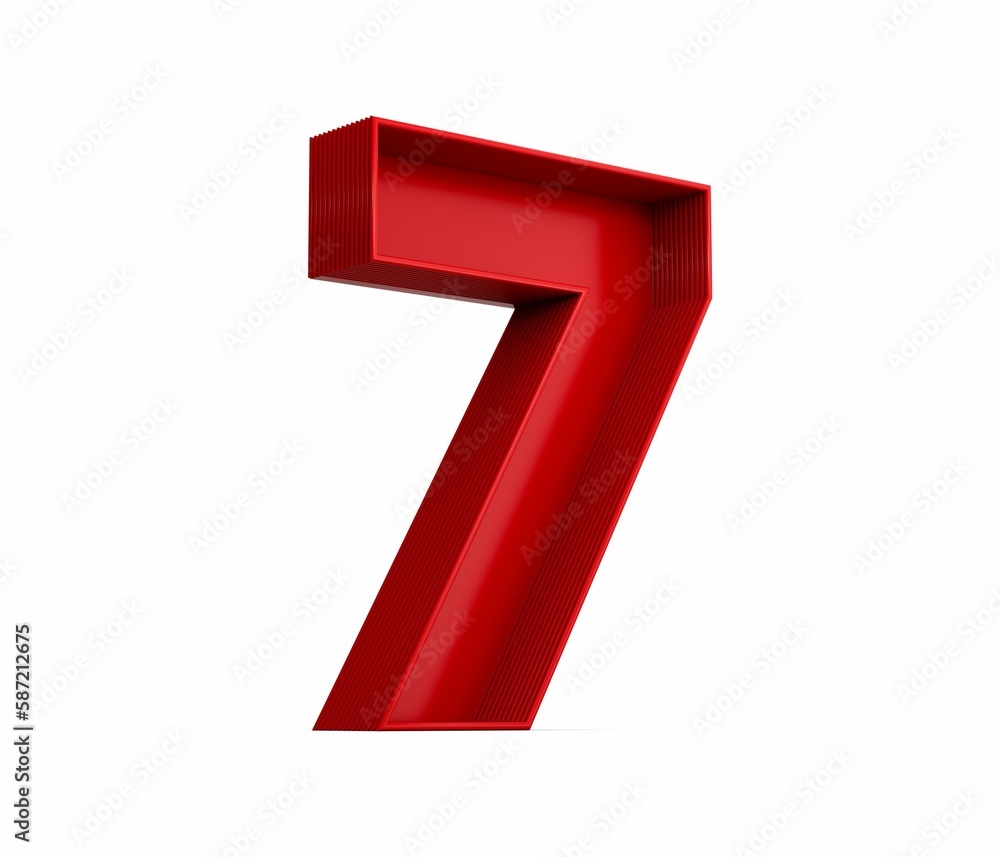 Poster 3d rendering of the red number 7 isolated on the empty white background