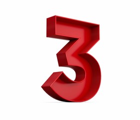 3d rendering of the red number 3 isolated on the empty white background