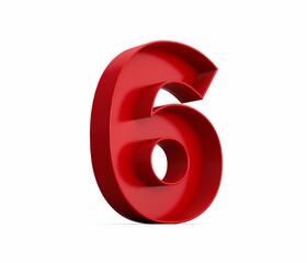 3d rendering of the red number 6 isolated on the empty white background