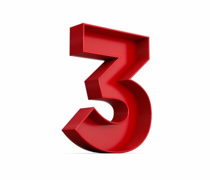 3d rendering of the red number 3 isolated on the empty white background