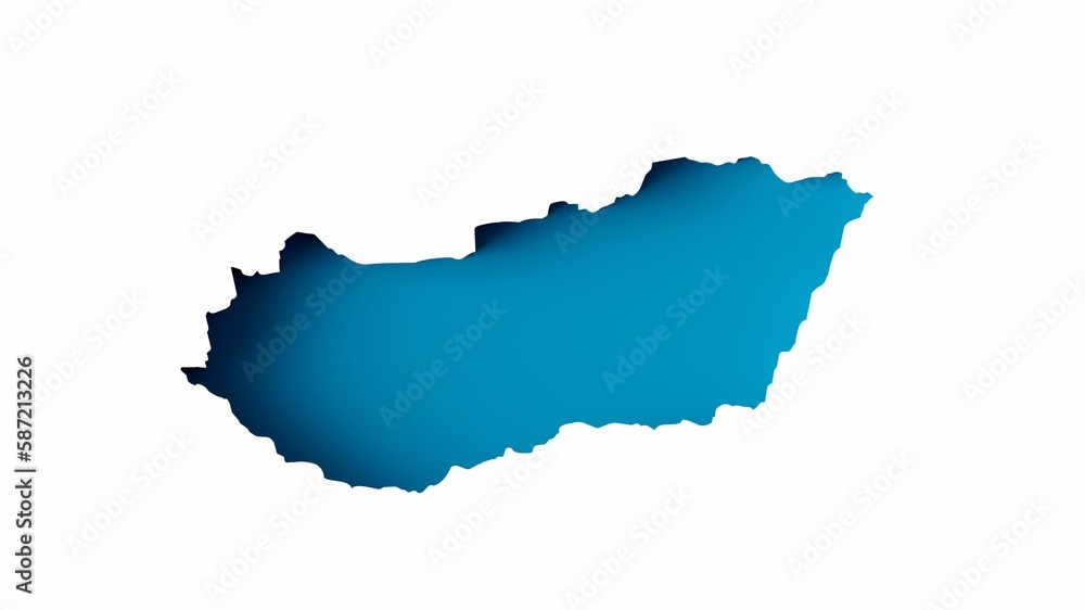 Poster 3d render of a hungary inner extrude map sea depth map isolated on a white background