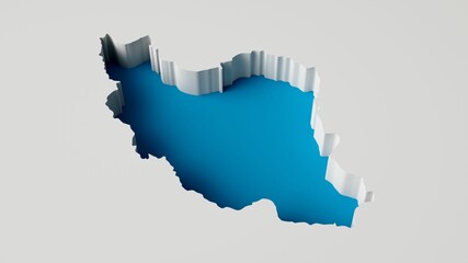 Fototapeta premium Republic of Iran's Map in 3D inner extruded Sea Depth in blue with shadows