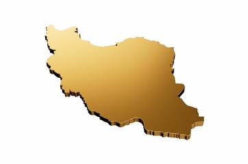 3D render of a gold Iran shaped map isolated on a white background
