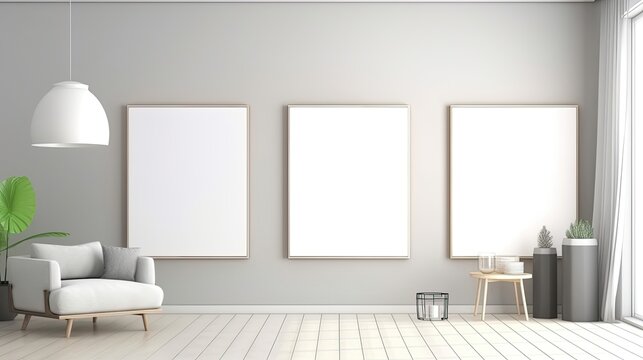 Mock up empty posters on the wall. Generative AI