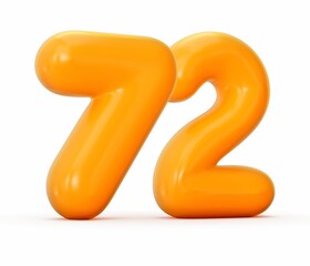 3d illustration Glossy orange jelly number 72 isolated on white background