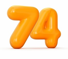 3D illustration of a Glossy orange jelly number 74 isolated on a white background