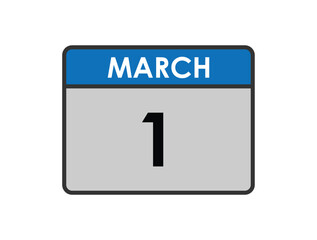 1th march calendar icon. march 1 calendar Date Month icon vector illustrator. vector illustrator.