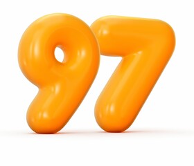 3D illustration of a Glossy orange jelly number 97 isolated on a white background