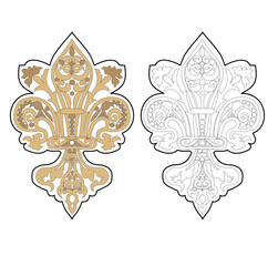 ANCIENT HERALDIC EMBLEM OF GOLD DECORATED IN BAROQUE STYLE DECORATIVE ELEGANCE LUXURY PATTERNS GOLD STOCK ILLUSTRATION